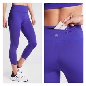 Athleta Small‎ Velocity Laser Cut Mid-Rise Legging Paradise Blue Back Zip Pocket